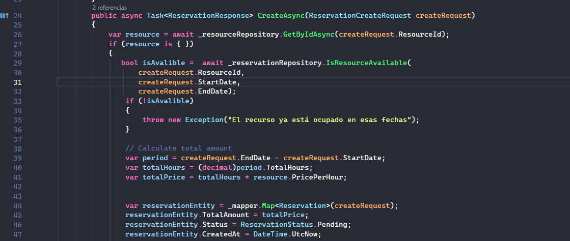Captura de pantalla de API HRS